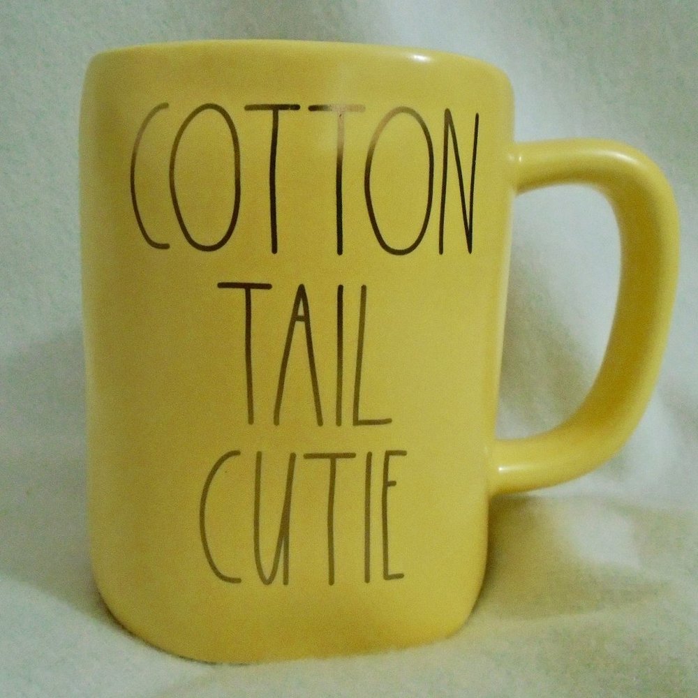 Rae Dunn “Cotton Tail Cutie” yellow with gold writing coffee tea mug cup Easter